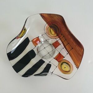 Hand painted Glass Candy Bowl unique Shape/ Pattern Centerpiece